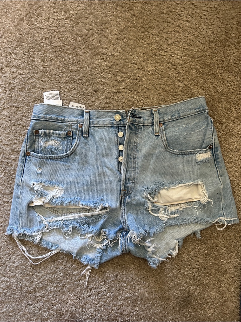 Levi's 501 Light Blue Distressed High-Rise Jean Shorts